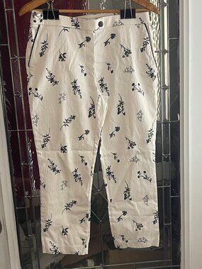 Jules & Leopold Floral Crop Pants Sz M Black White Botanical Stretch Trousers